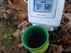 Temp Drops to 32F! on 4/24 (coffee is cold)
